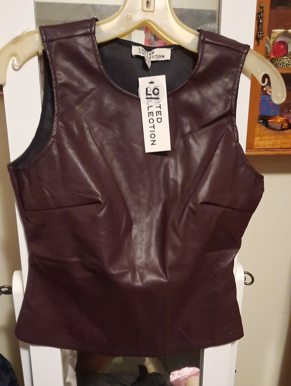 NWT Women's Faux Leather Sleeveless Tank Vest— Plum
